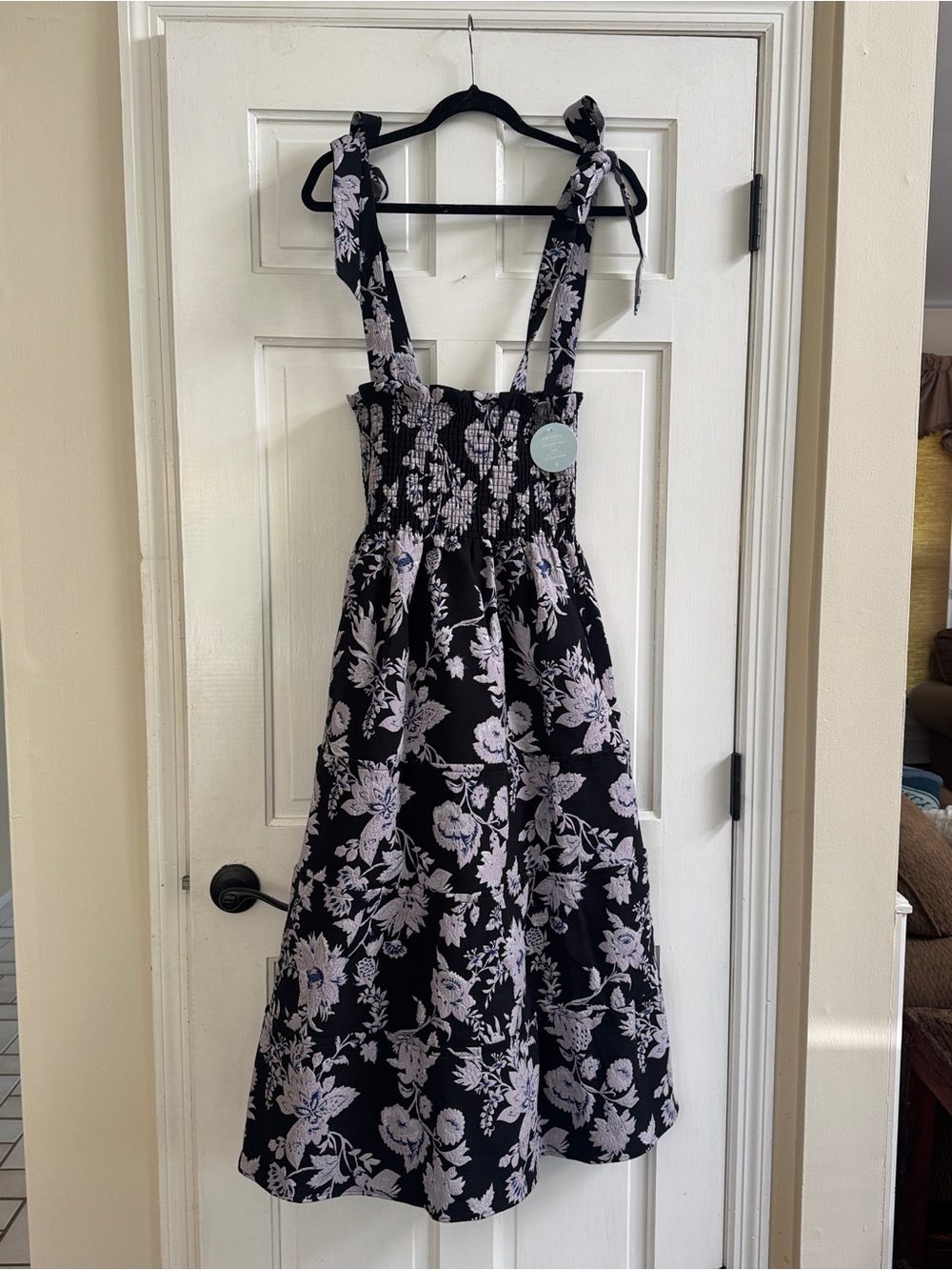 Hill House Black Maxi Dress with Lilac Floral Print